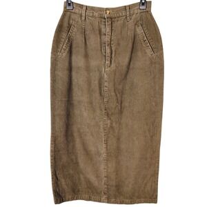 Cambridge Country Brown Corduroy Midi Skirt High Waist Cotton Size 8 prairie